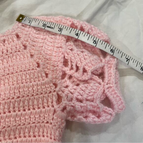 Grandma Crochet Pink Handkerchief Hem Sweater Dress sz Small - Picture 8 of 11